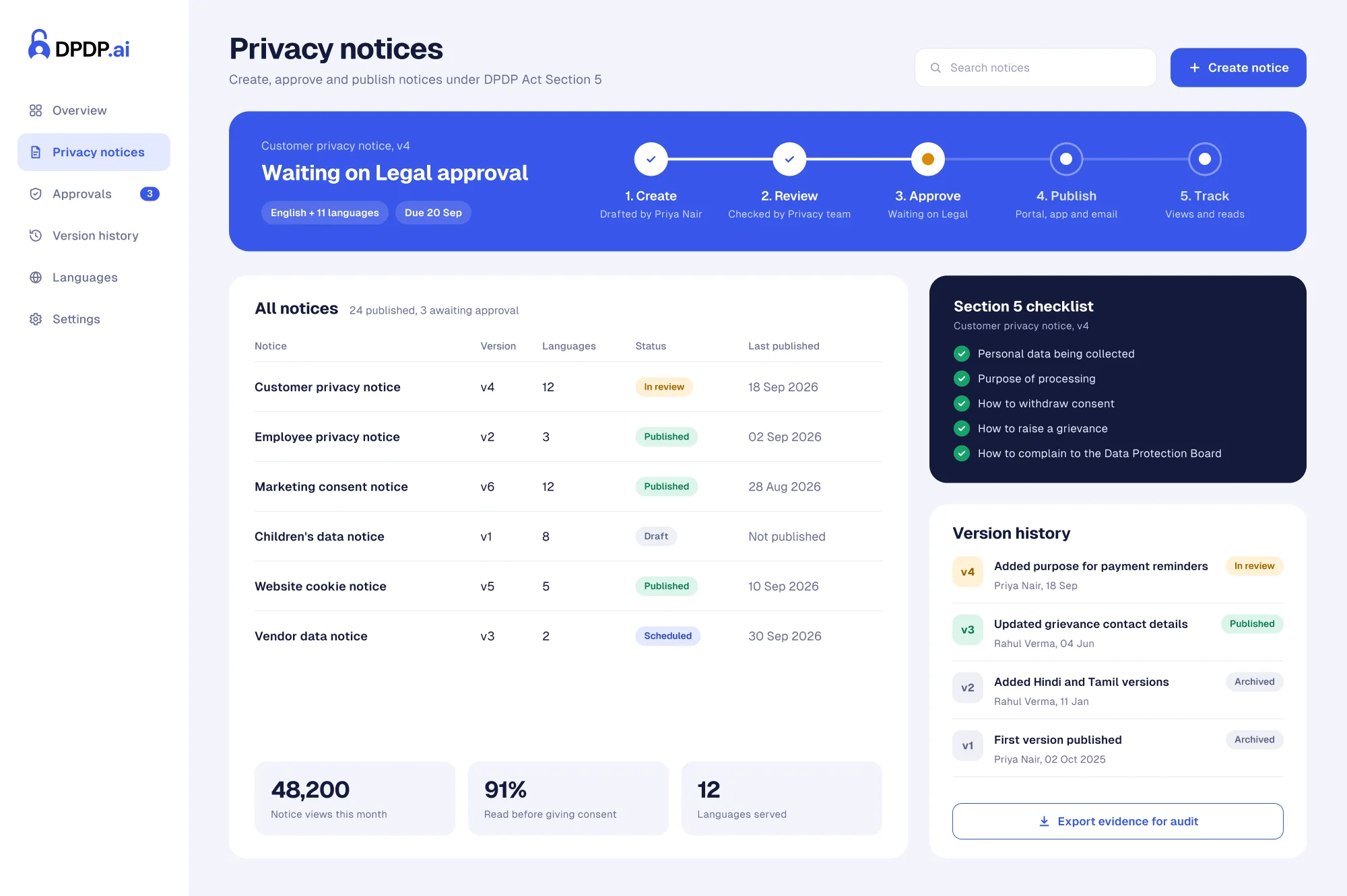 Policy and Notice Management Platform for DPDP Compliance